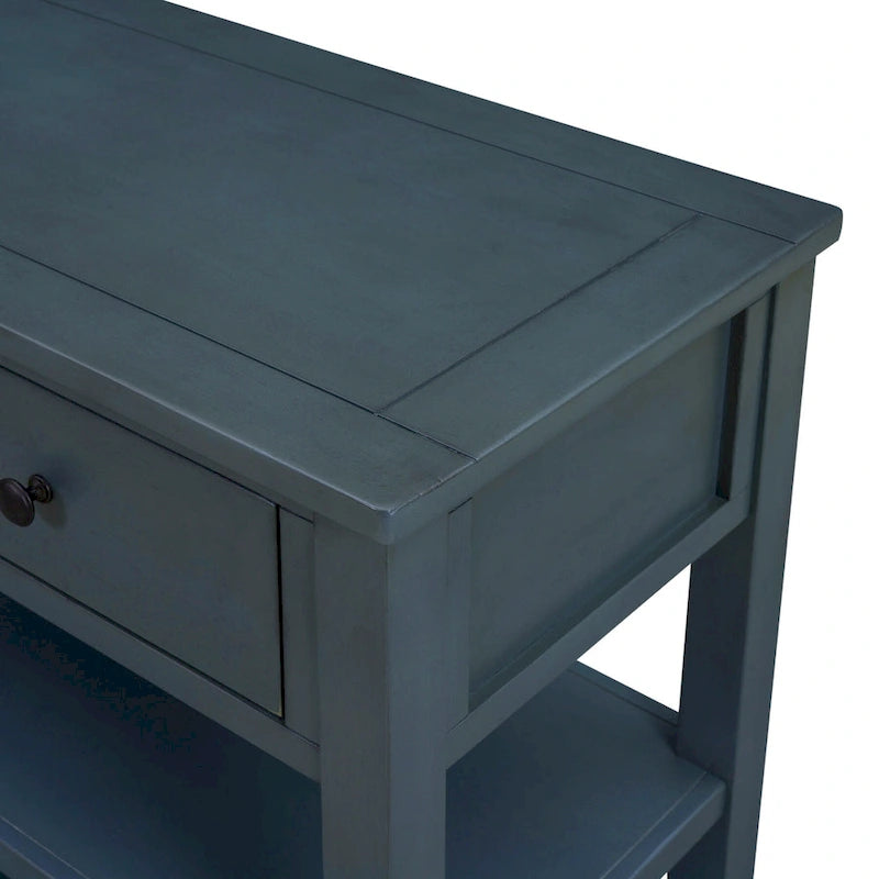 Mid-Century Console Table with 3 Drawers and Open Shelves