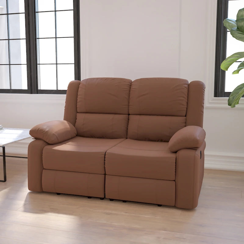 Double Recliner Loveseat Sofa with Plush Headrests and Pillowtop Armrests