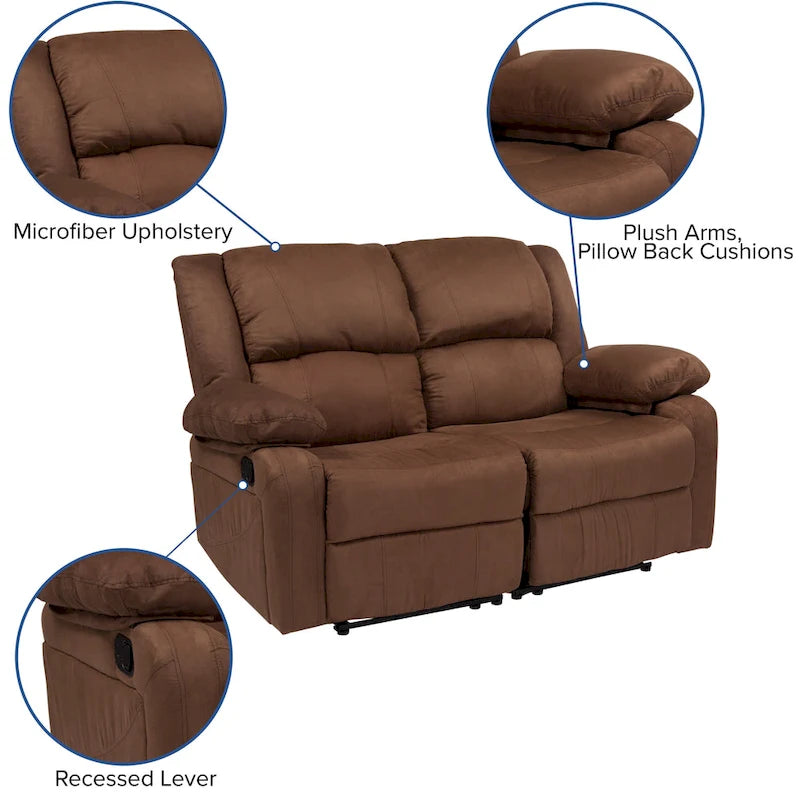 Double Recliner Loveseat Sofa with Plush Headrests and Pillowtop Armrests