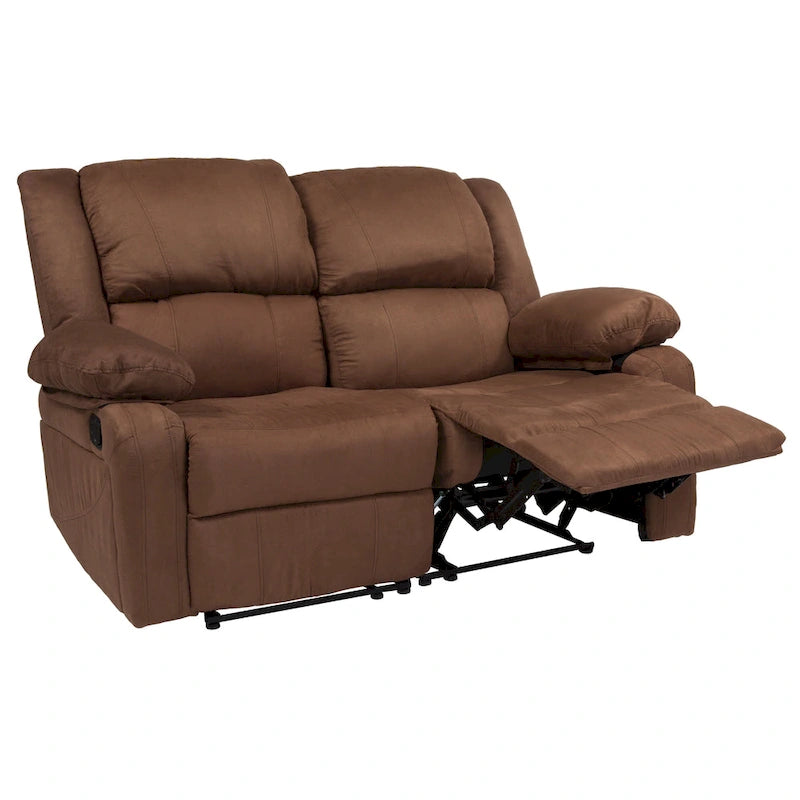 Double Recliner Loveseat Sofa with Plush Headrests and Pillowtop Armrests