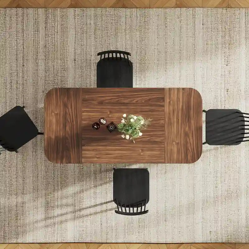 Retro-Style Wood Dining Table for 4 to 6 with Rounded Corners