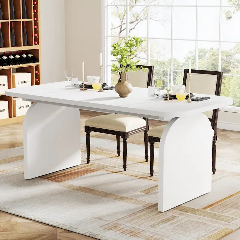 Retro-Style Wood Dining Table for 4 to 6 with Rounded Corners