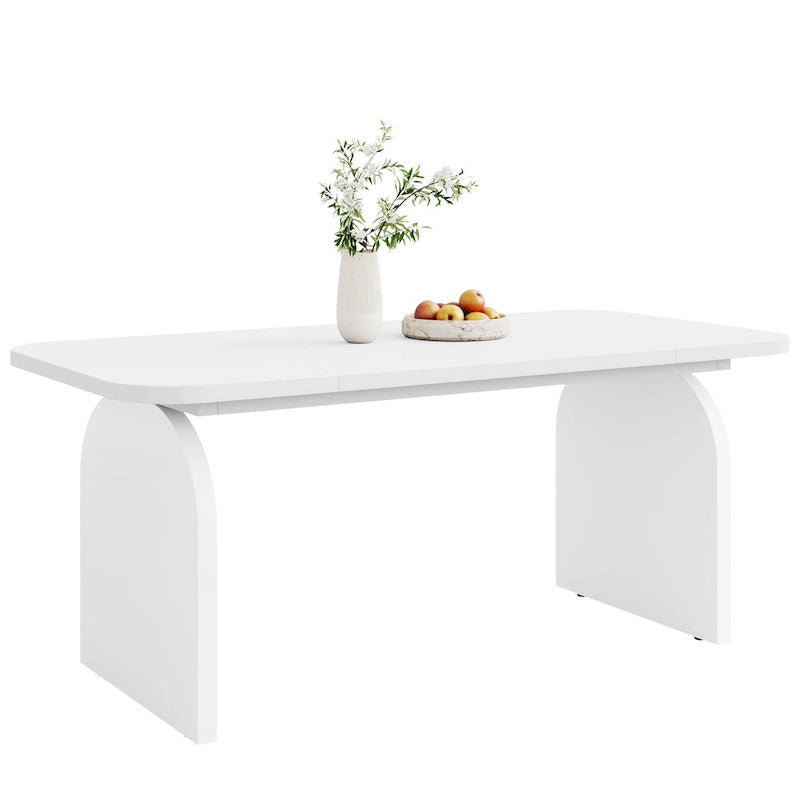 Retro-Style Wood Dining Table for 4 to 6 with Rounded Corners