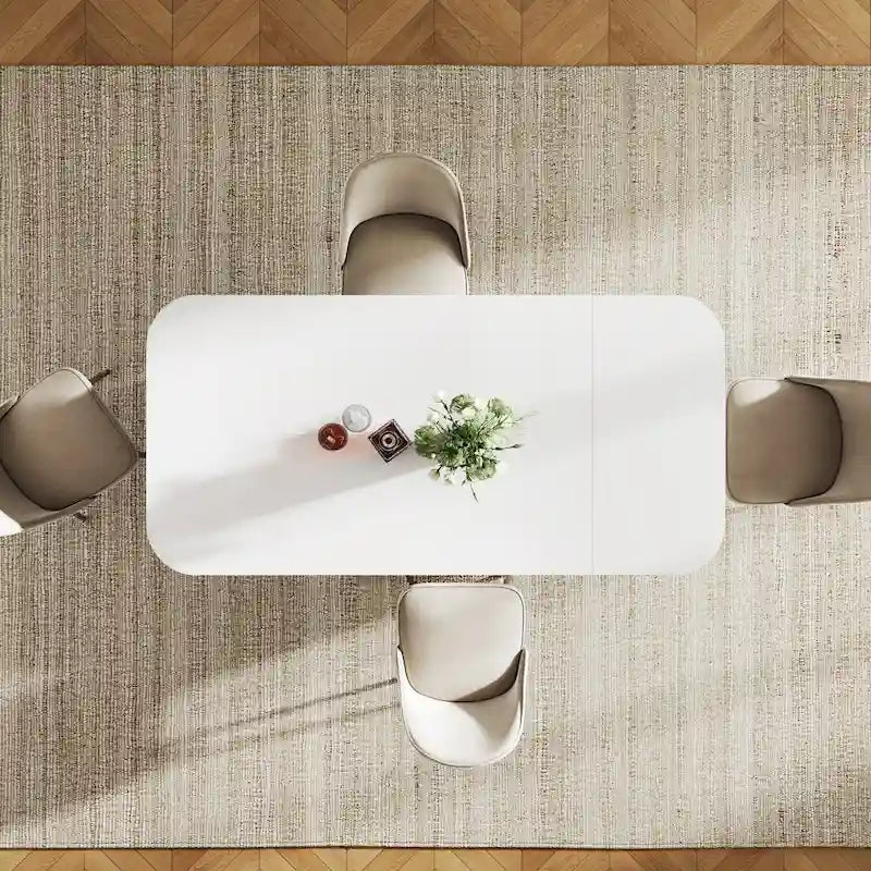 Retro-Style Wood Dining Table for 4 to 6 with Rounded Corners
