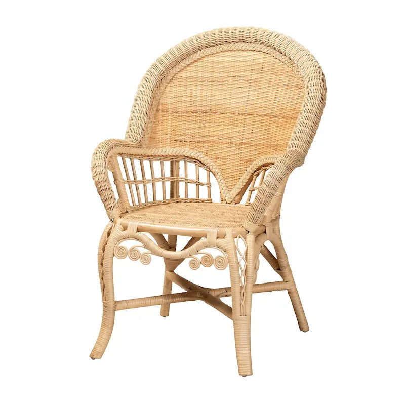 Akzentstuhl aus natürlichem Rattan – runde Rückenlehne im Boho-Stil