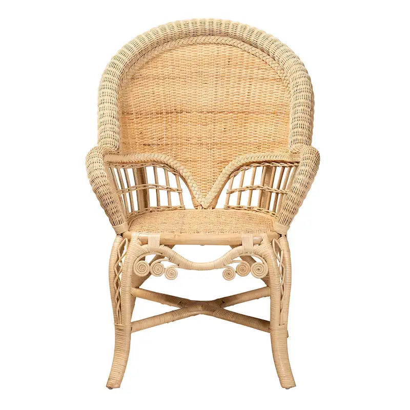 Akzentstuhl aus natürlichem Rattan – runde Rückenlehne im Boho-Stil