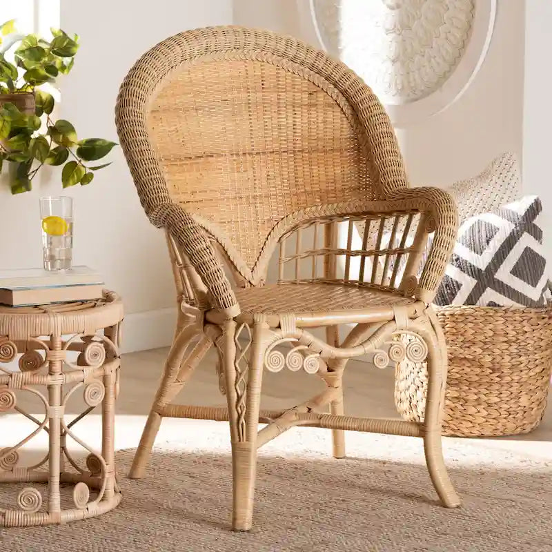 Natural Rattan Accent Chair – Bohemian Round Back