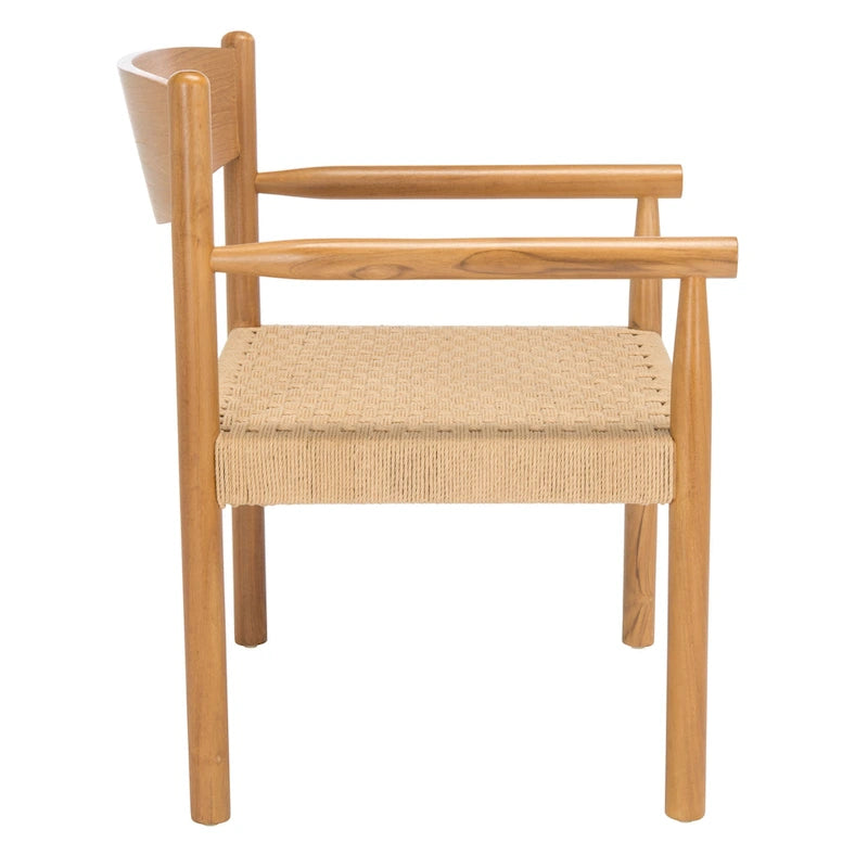 Danish Rope Woven Accent Chair with Carved Teak Wood Frame