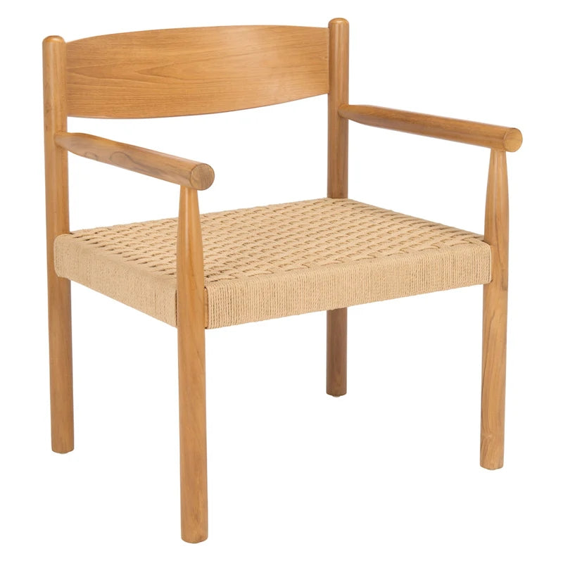 Danish Rope Woven Accent Chair with Carved Teak Wood Frame