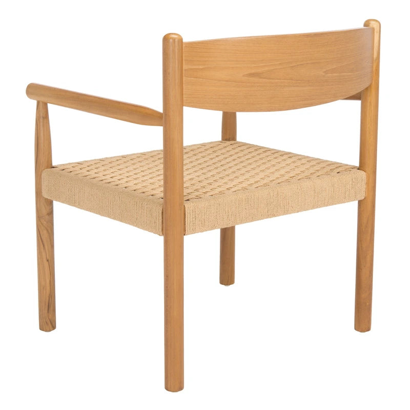 Danish Rope Woven Accent Chair with Carved Teak Wood Frame