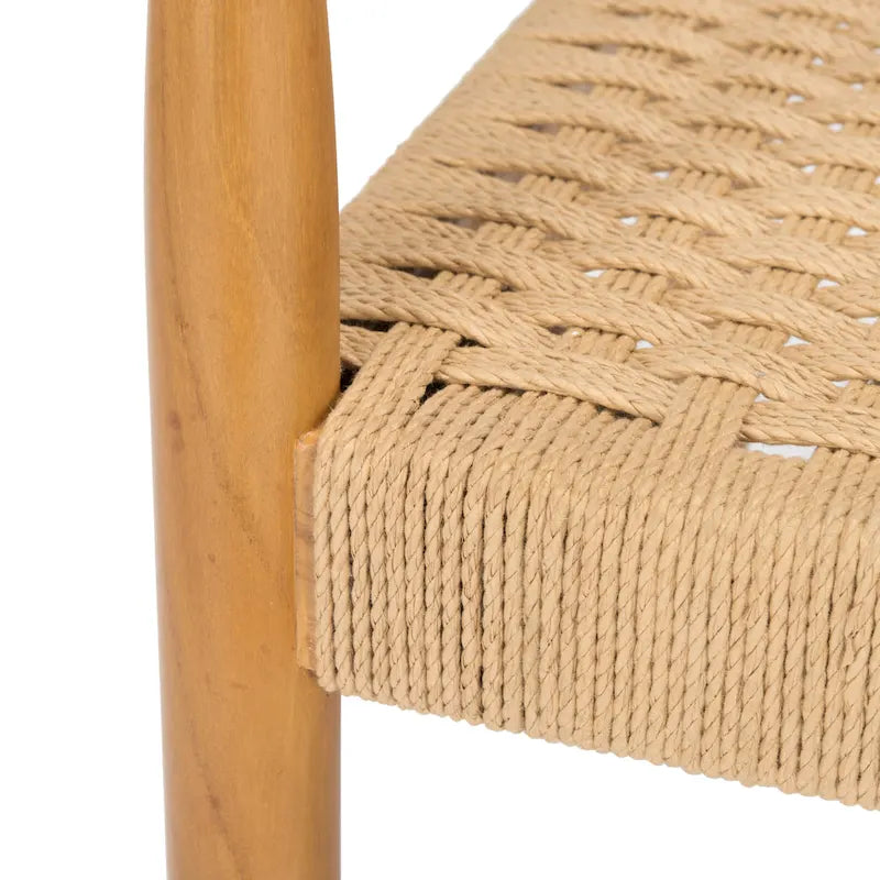 Danish Rope Woven Accent Chair with Carved Teak Wood Frame