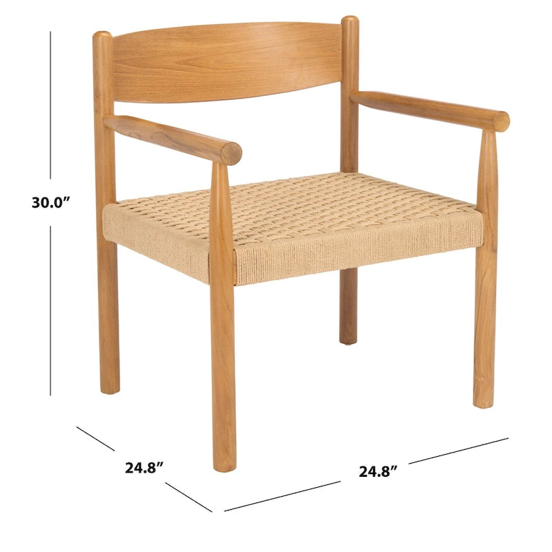 Danish Rope Woven Accent Chair with Carved Teak Wood Frame
