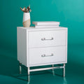 Art Deco Faux Shagreen 2-Drawer Nightstand with Silver Legs