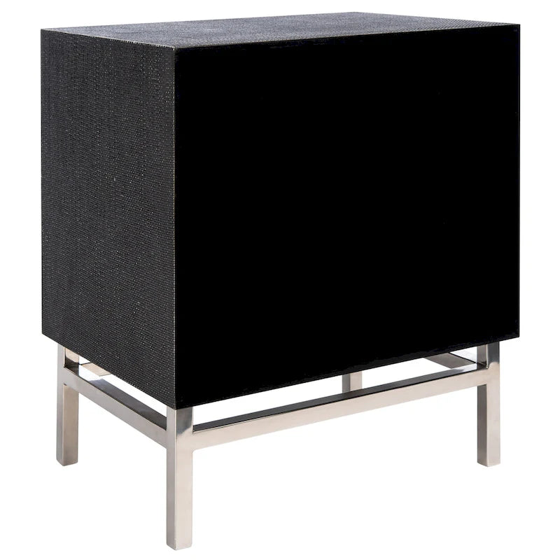 Comodino Art Déco in similpelle shagreen con 2 cassetti e gambe argentate