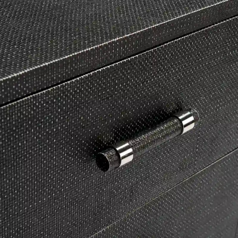 Comodino Art Déco in similpelle shagreen con 2 cassetti e gambe argentate