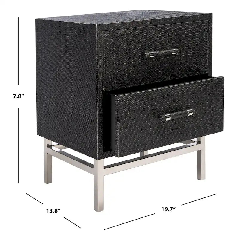 Art Deco Faux Shagreen 2-Drawer Nightstand with Silver Legs