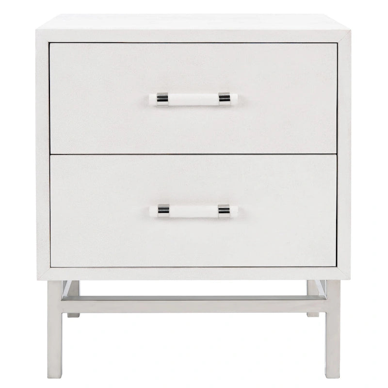 Art Deco Faux Shagreen 2-Drawer Nightstand with Silver Legs