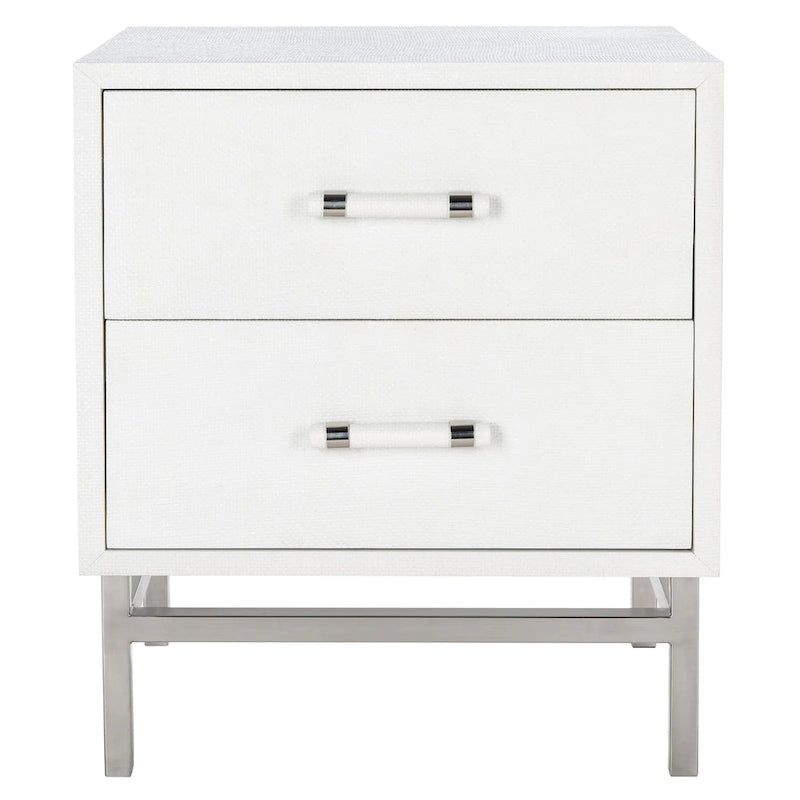 Art Deco Faux Shagreen 2-Drawer Nightstand with Silver Legs
