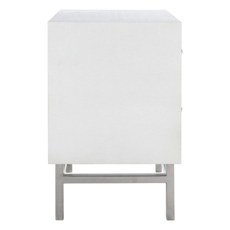 Art Deco Faux Shagreen 2-Drawer Nightstand with Silver Legs