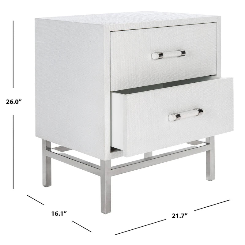 Art Deco Faux Shagreen 2-Drawer Nightstand with Silver Legs