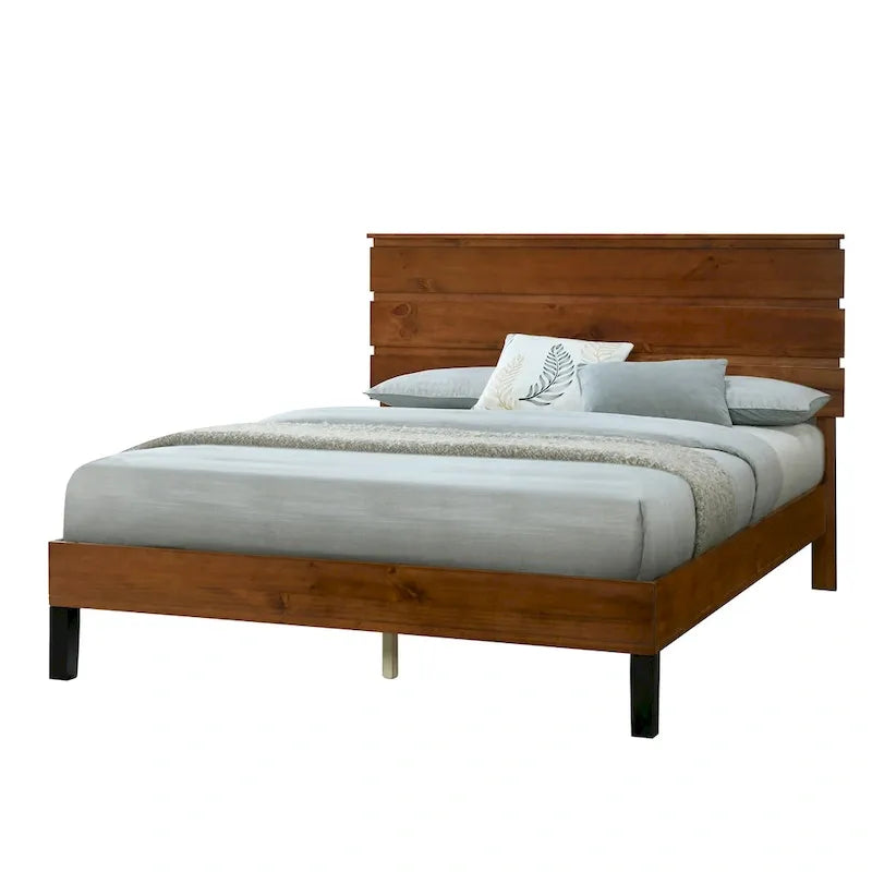 Struttura letto matrimoniale queen size in stile moderno di metà secolo con testiera a tre pannelli in legno massello