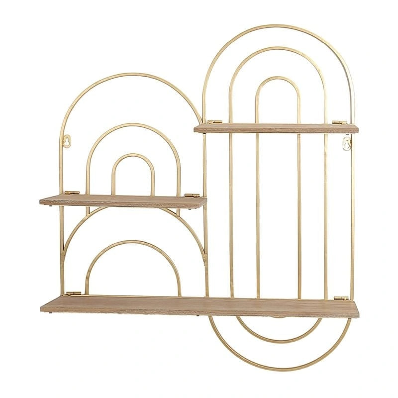 Oval Three-Tier Metal Wall Shelf in Gold — Decorative Display Shelving