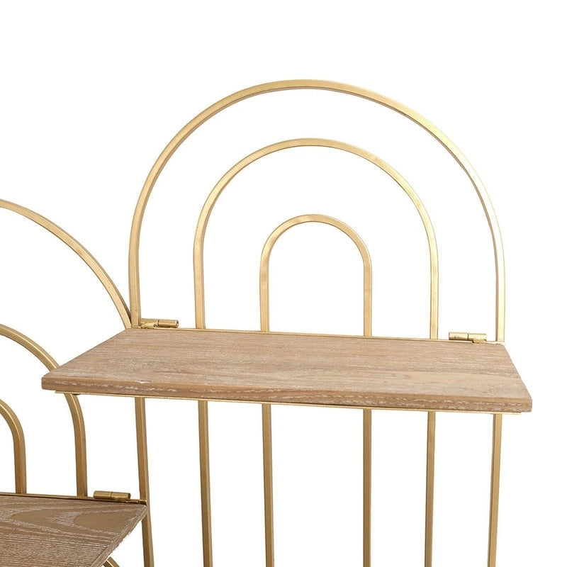 Oval Three-Tier Metal Wall Shelf in Gold — Decorative Display Shelving