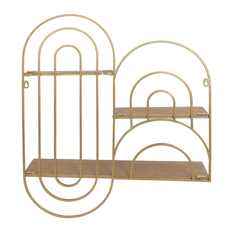 Oval Three-Tier Metal Wall Shelf in Gold — Decorative Display Shelving