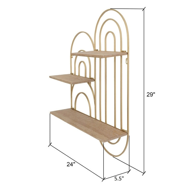 Oval Three-Tier Metal Wall Shelf in Gold — Decorative Display Shelving