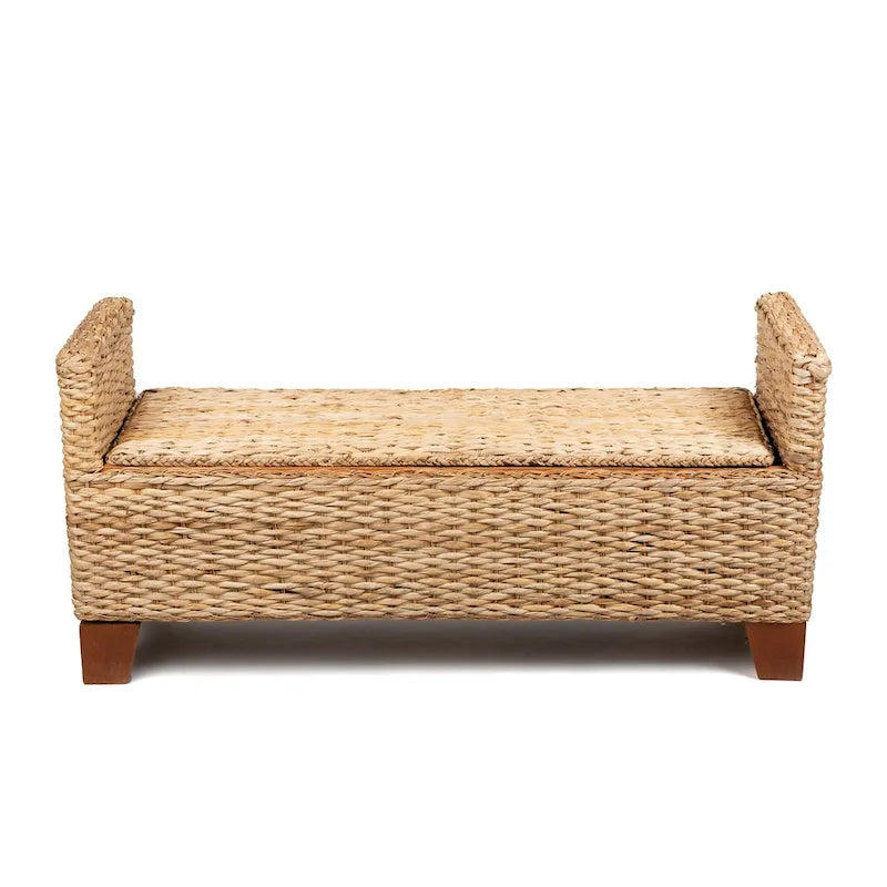 Große geflochtene Rattan-Aufbewahrungsbank mit Hockerfunktion für Schlafzimmer und Eingangsbereich