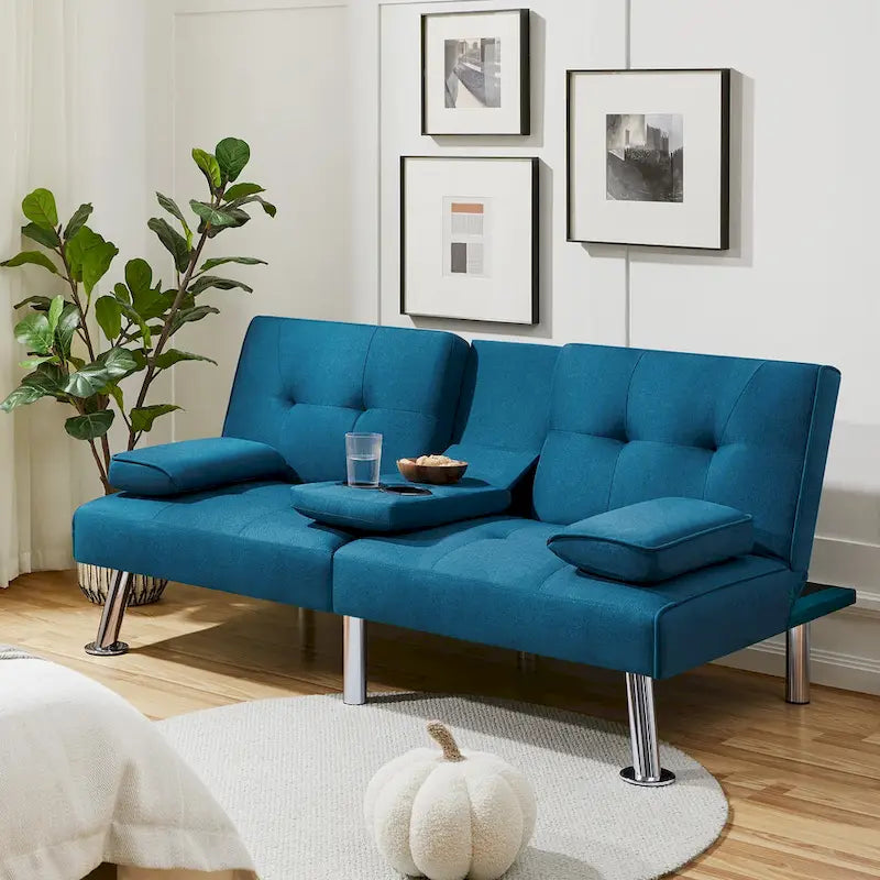 Schlafsofa-Futon mit verstellbarer Rückenlehne und Getränkehalter-Ablage