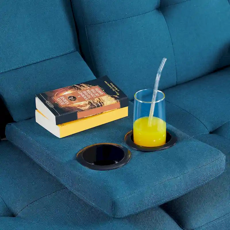 Convertible Futon Sofa Bed with Adjustable Backrest and Cup Holder Tray
