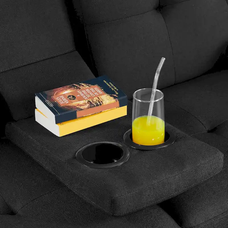 Convertible Futon Sofa Bed with Adjustable Backrest and Cup Holder Tray