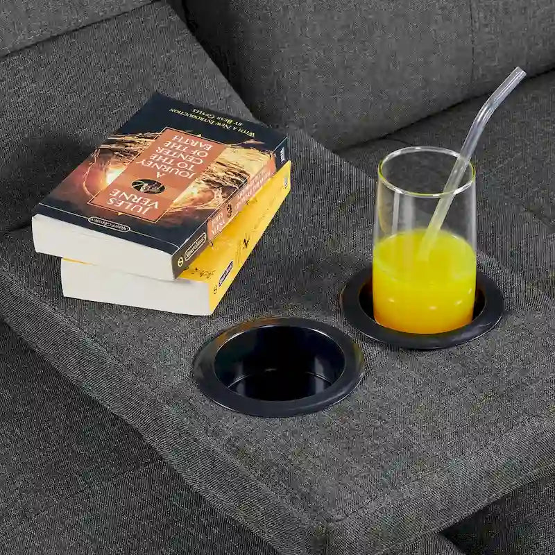 Convertible Futon Sofa Bed with Adjustable Backrest and Cup Holder Tray