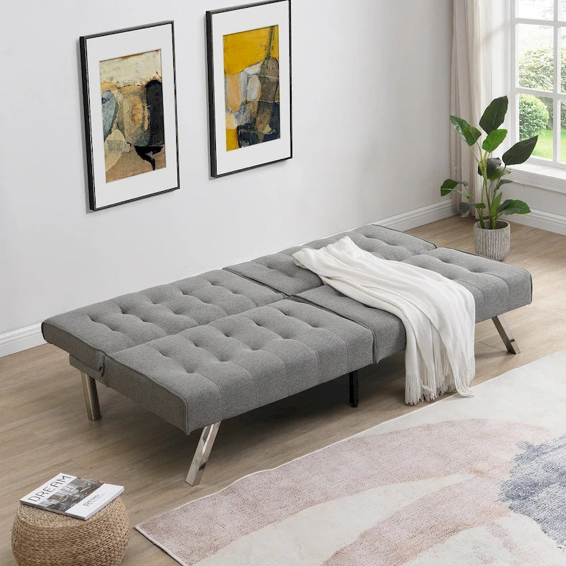 Convertible Fabric Sofa Bed with Reclining Backrest