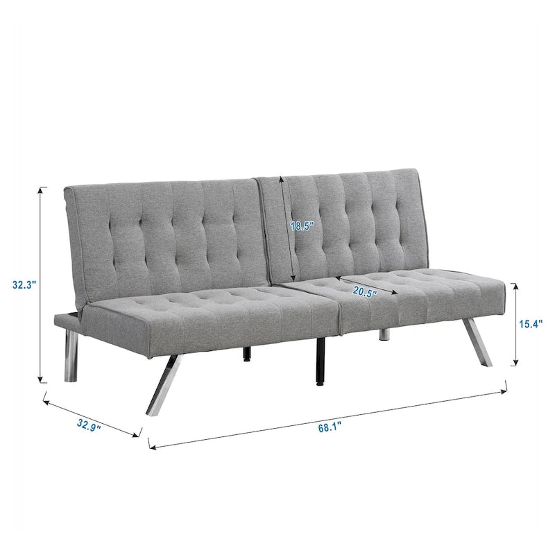 Convertible Fabric Sofa Bed with Reclining Backrest