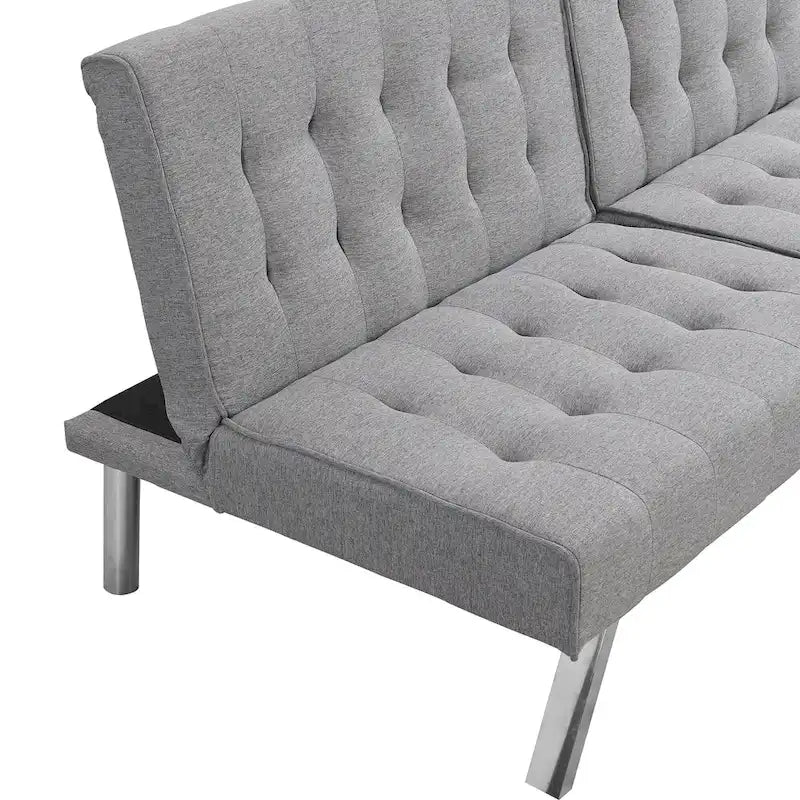 Convertible Fabric Sofa Bed with Reclining Backrest