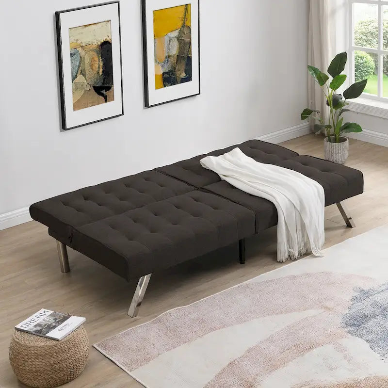 Convertible Fabric Sofa Bed with Reclining Backrest