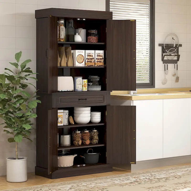 Dispensa da cucina alta indipendente con 4 ante e cassetto ampio