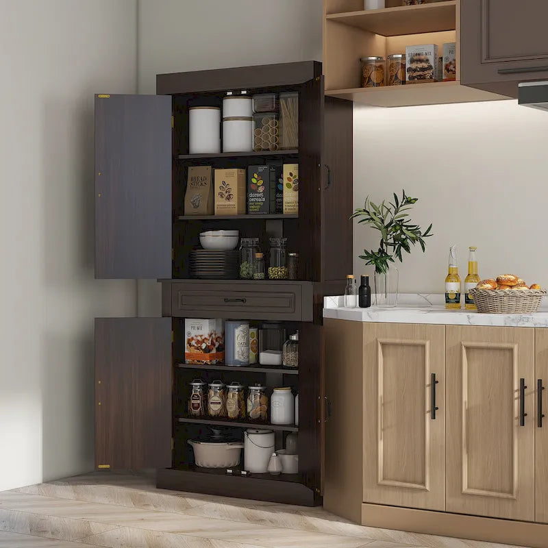 Dispensa da cucina alta indipendente con 4 ante e cassetto ampio