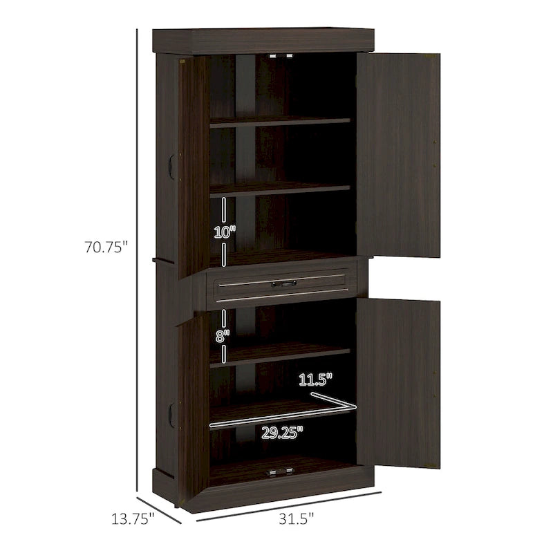 Tall Freestanding Kitchen Pantry Cabinet with 4 Doors and Wide Drawer