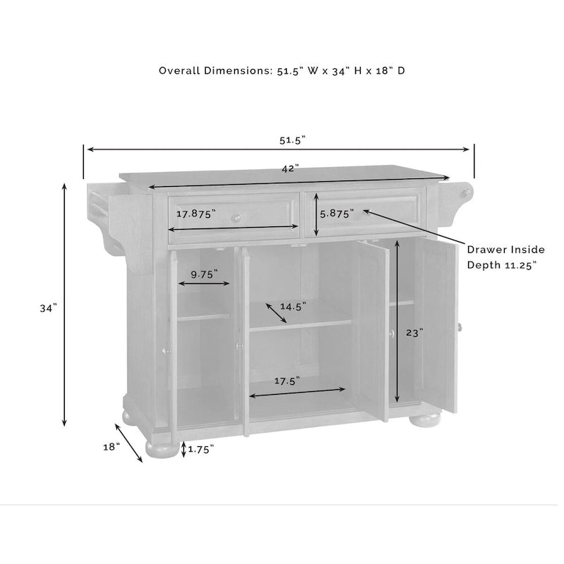 Granite Top Full-Size Kitchen Island with Cabinets and Drawers