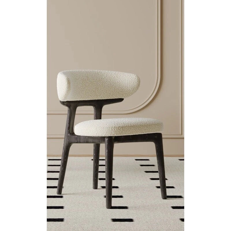 Teddy Fabric Curved Back Dining Chair with Solid Wood Frame