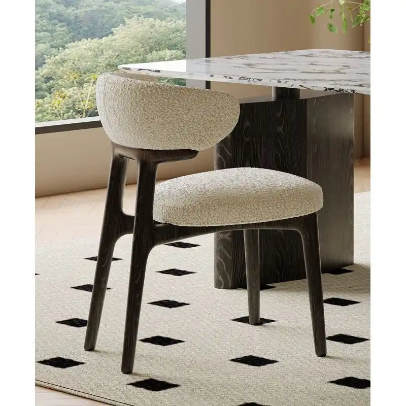 Teddy Fabric Curved Back Dining Chair with Solid Wood Frame