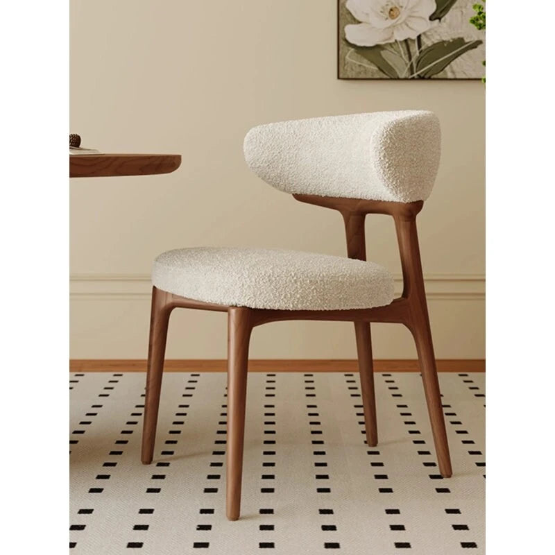 Teddy Fabric Curved Back Dining Chair with Solid Wood Frame