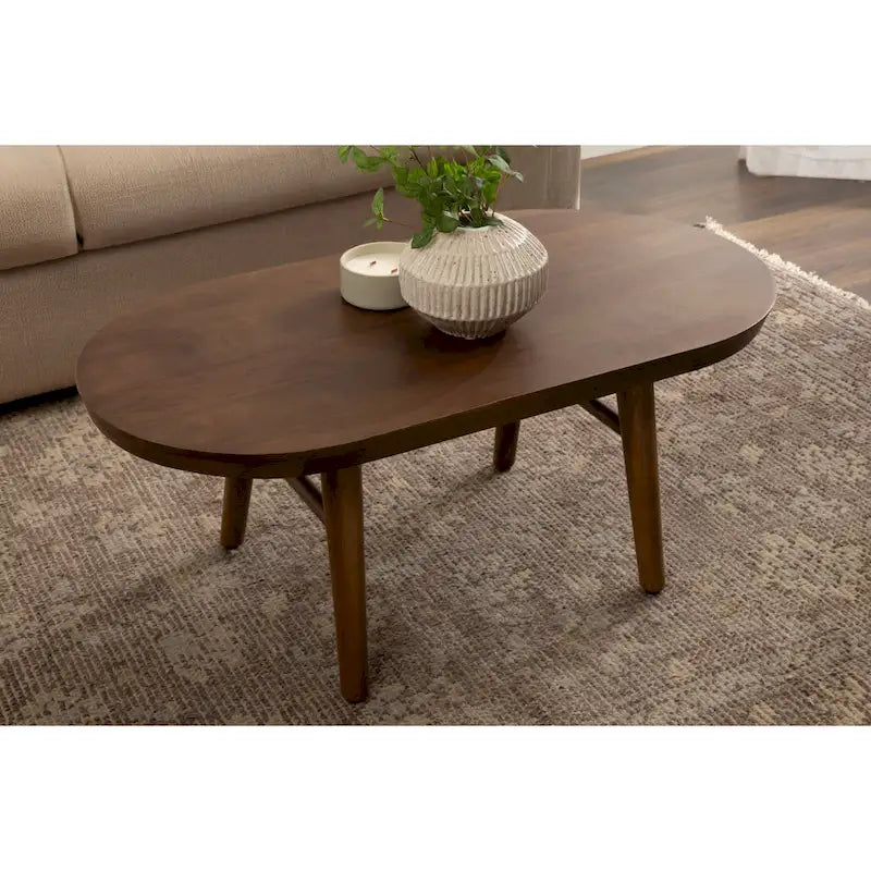Oval Wood Coffee Table with Tapered Legs