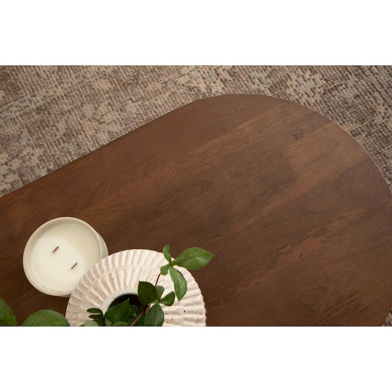 Oval Wood Coffee Table with Tapered Legs
