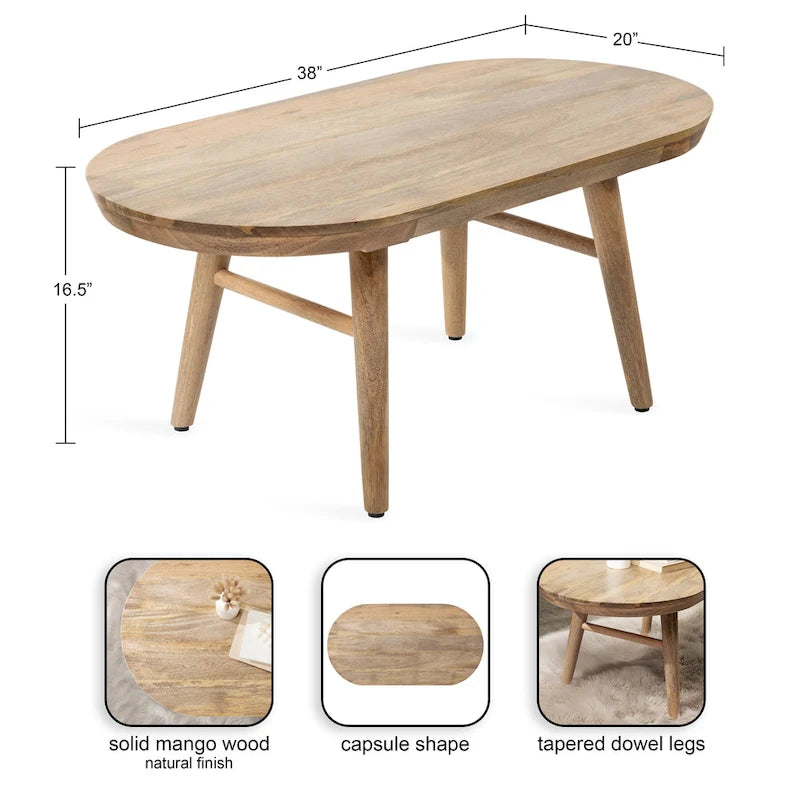 Oval Wood Coffee Table with Tapered Legs