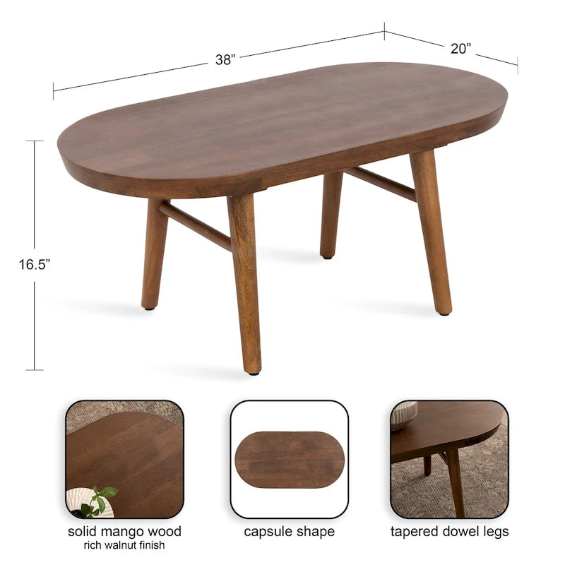 Oval Wood Coffee Table with Tapered Legs