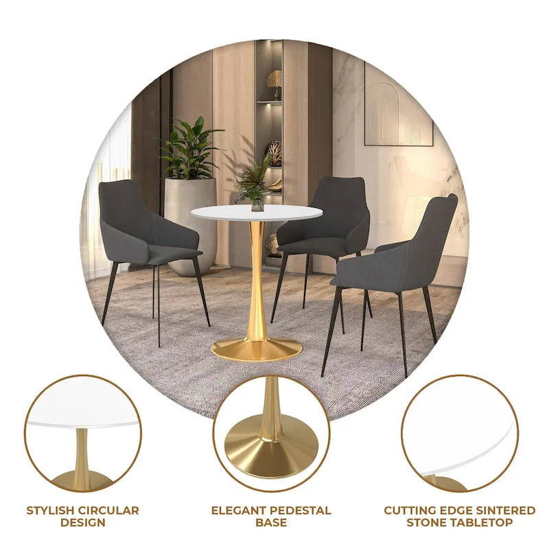 Round Dining Table with MDF Top and Steel Pedestal Base